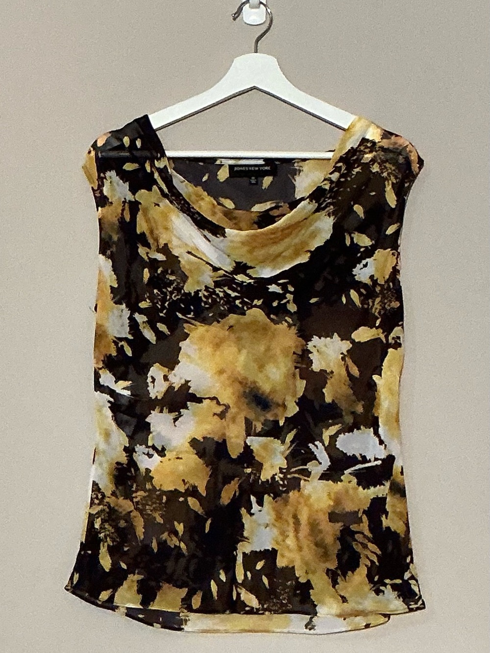 Jones New York Black and Yellow Floral Cowl Neck Sleeveless Blouse Size 10